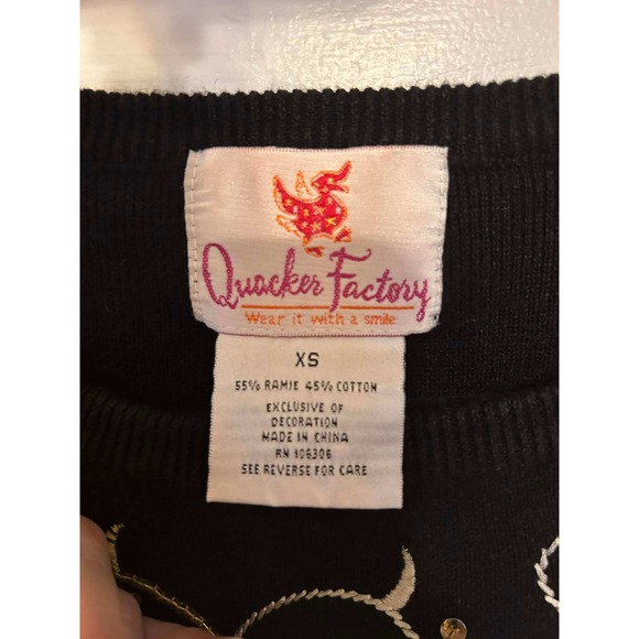 Quacker Factory Midnight Mistletoe Top Black Gold Embroidered Holiday Sweater XS - Picture 3 of 5
